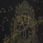 Macro shot of intricate hand-drawn ink linework on Goddess Saraswati artwork
