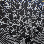 Macro shot of intricate hand-drawn ink linework on Tree of Life artwork
