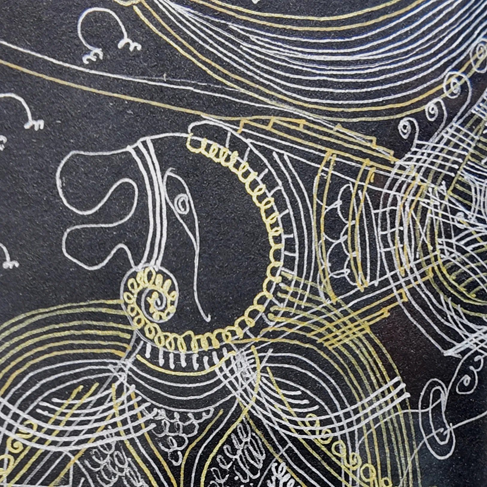 Macro shot of intricate hand-drawn ink linework on Untitled artwork
