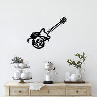 Artrooms Guitar Metal Wall Art - Wall Decoration | Wall Hanging (24x10 inch) | Black Matte Finish