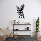 Modern matte black phoenix metal wall decor hanging above console table