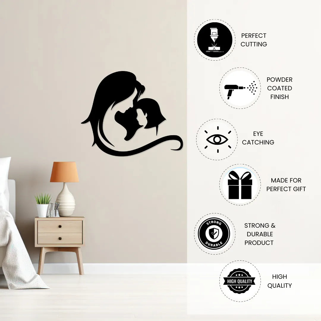 Mother and child metal wall décor features perfect cutting, powder-coated finish and gift-ready quality