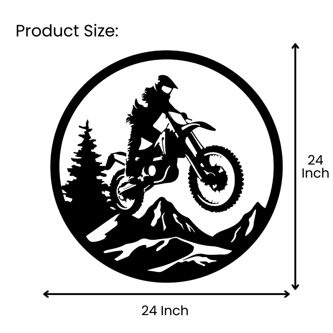 Motocross Rider Metal Wall Art 24 inch round size guide