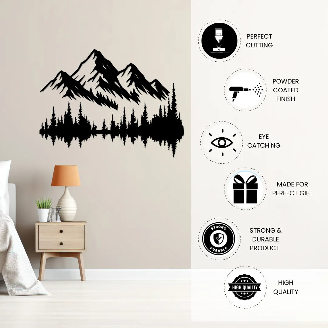 Mountain forest metal wall art features powder coated and durable