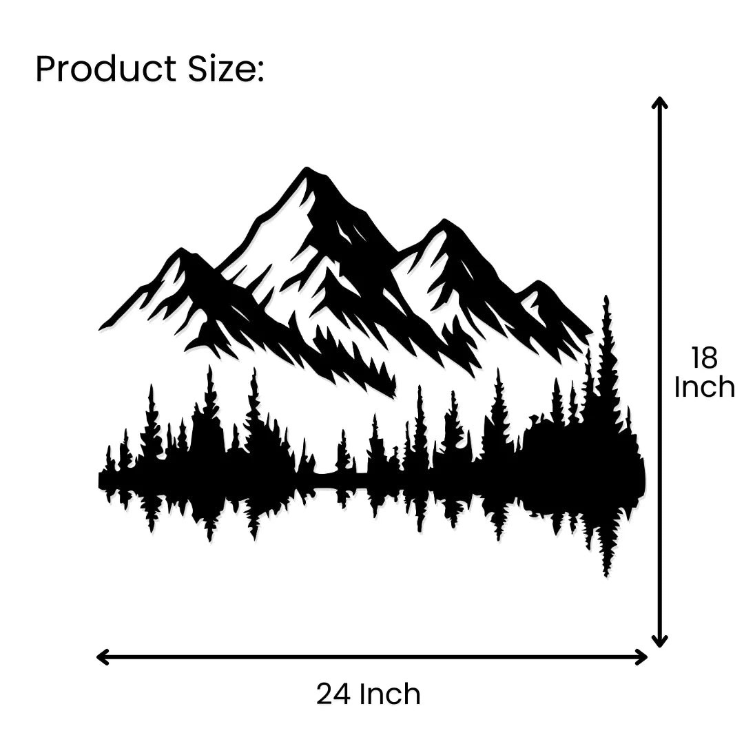 Mountain forest metal wall art size chart 24x18 inch