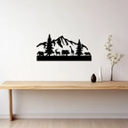 Mountain wildlife metal wall art above console table