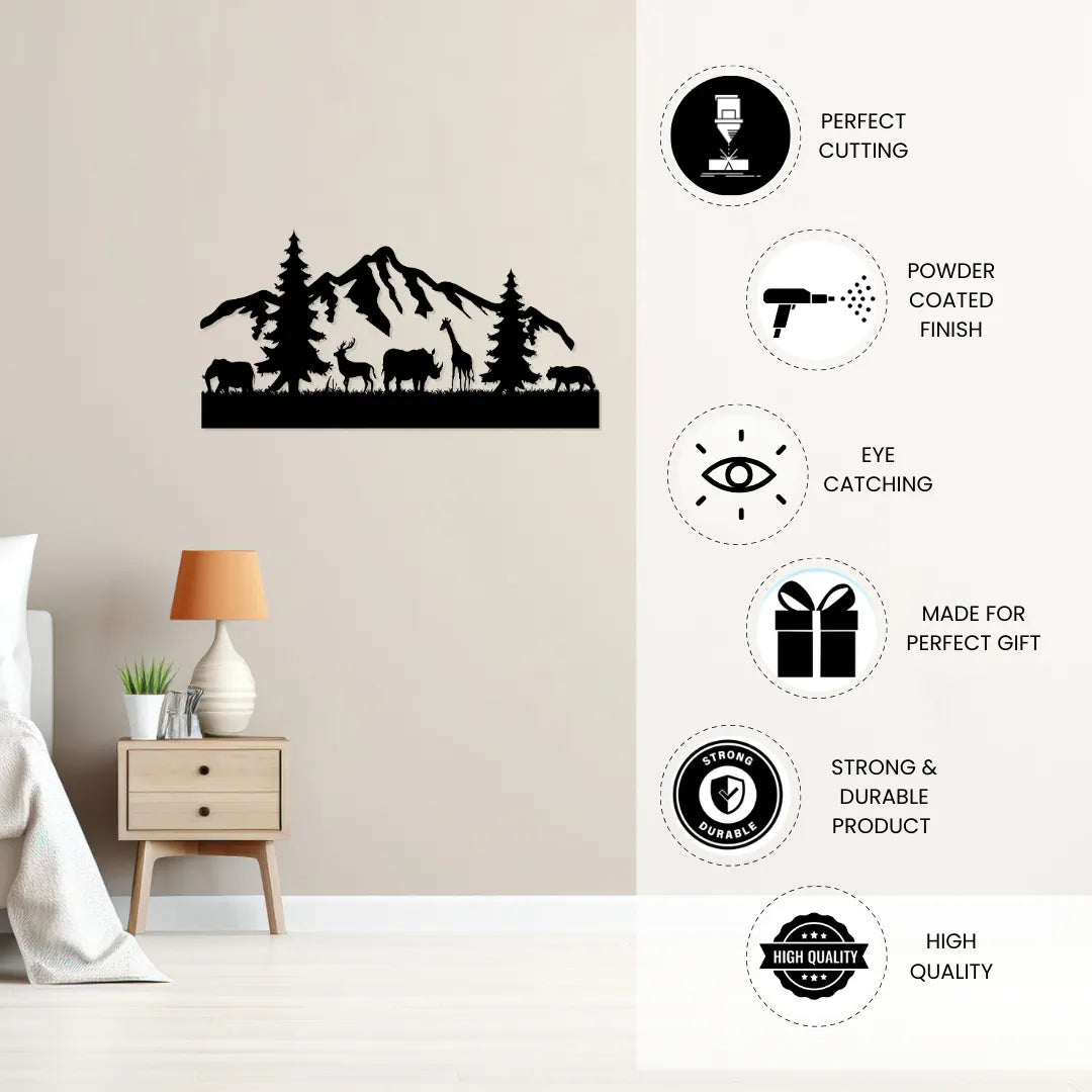 Mountain wildlife metal wall art features powder coated and durable