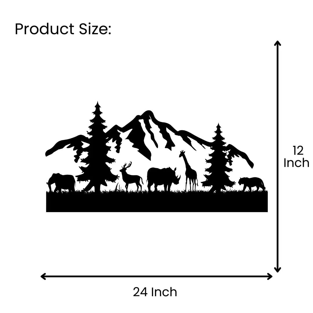Mountain wildlife metal wall art size chart 24x12 inch