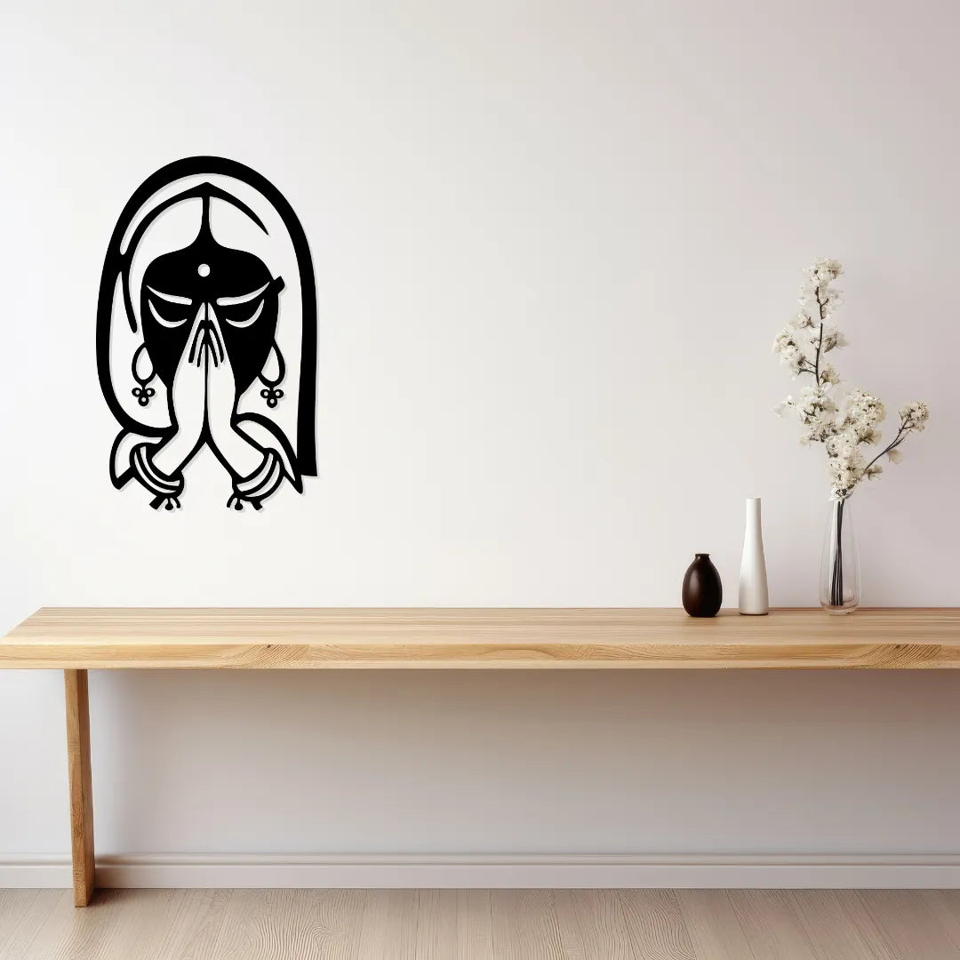 Namaste metal wall decor black matte finish wall decoration on minimalist wall