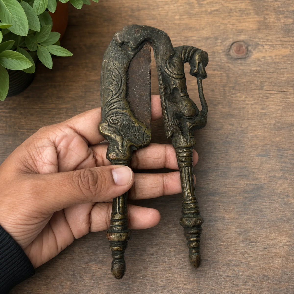 Antique Brass Nutcracker with Horse Figure Handle