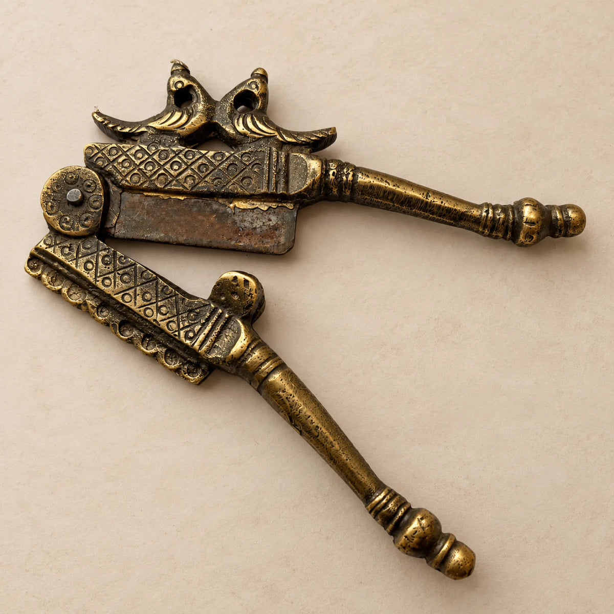 Antique Brass Nutcracker with Peacock Pair Design