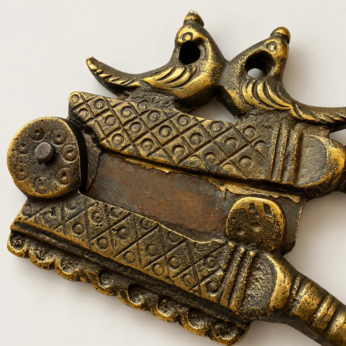 Antique Brass Nutcracker with Peacock Pair Design