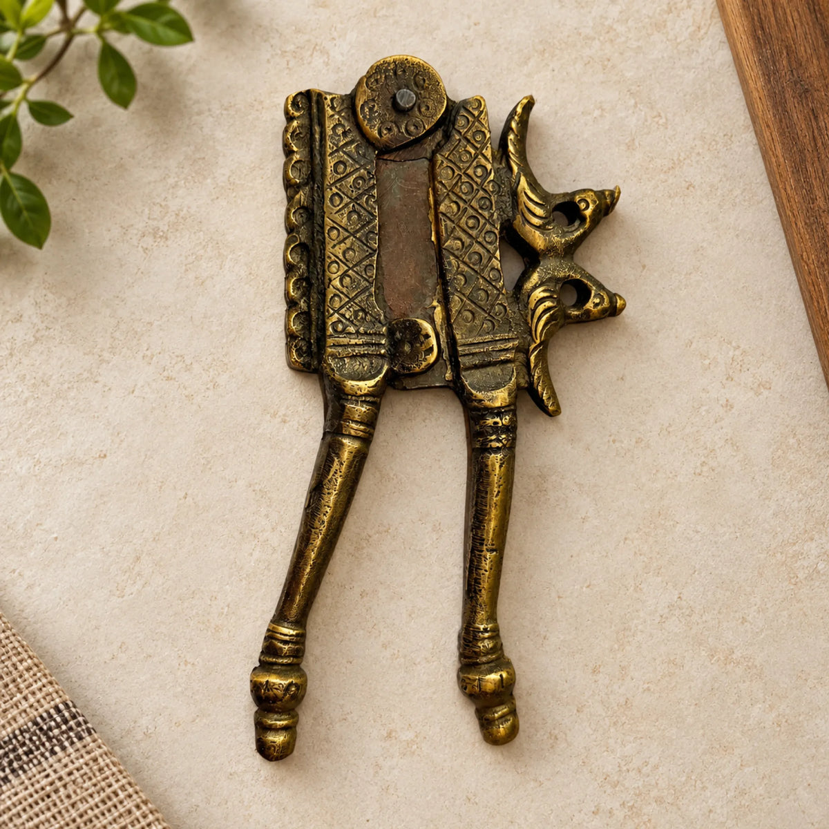Antique Brass Nutcracker with Peacock Pair Design