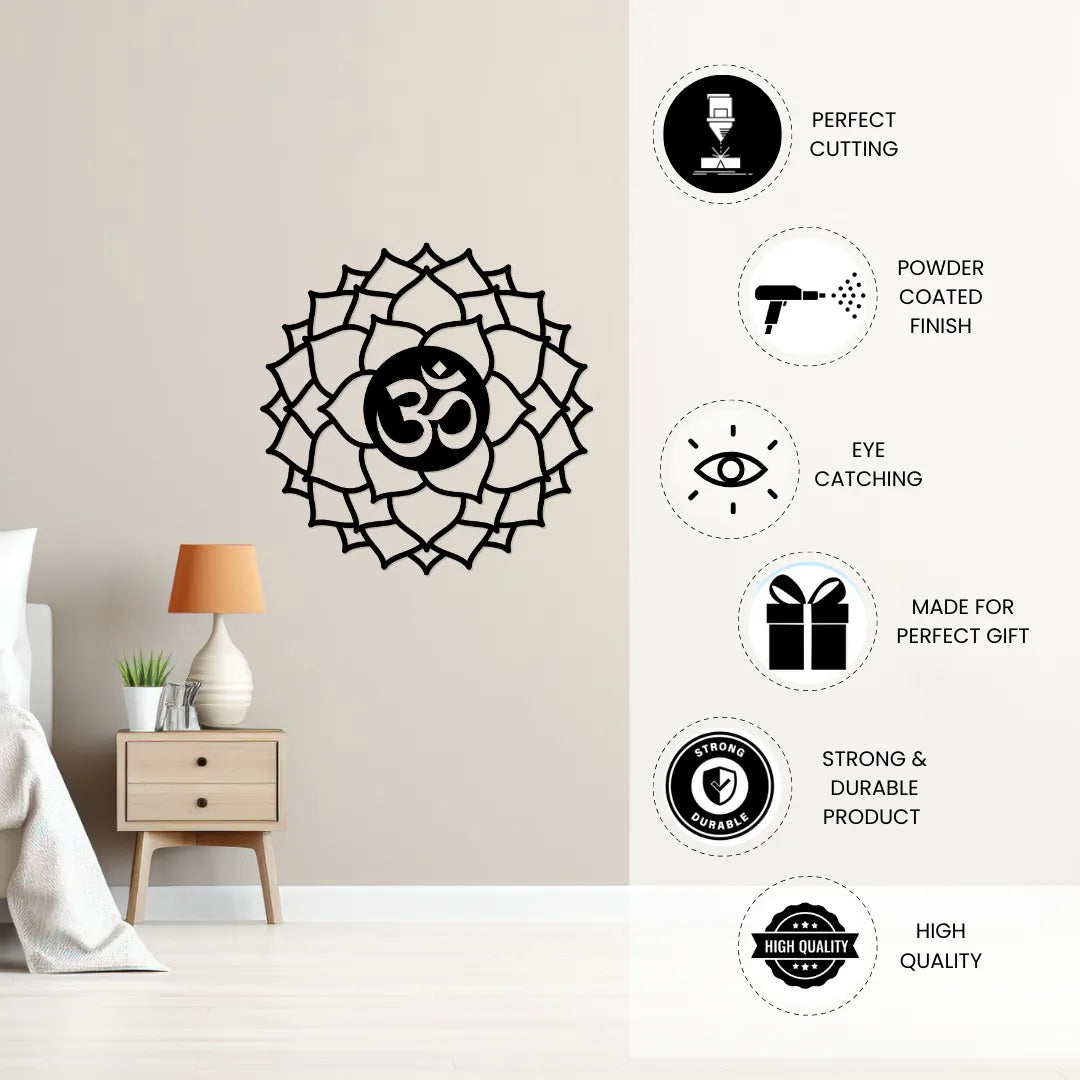 Om Lotus Metal Wall Art powder coated finish details
