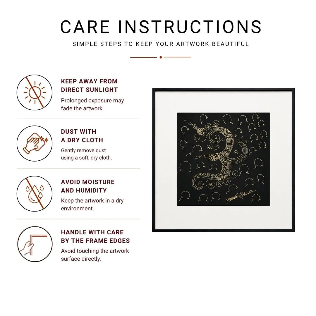 Om Shree Namah Surpur art Infographic listing handmade Surpur painting, handmade paper, premium frame, protective glass, and eco-friendly ink details
