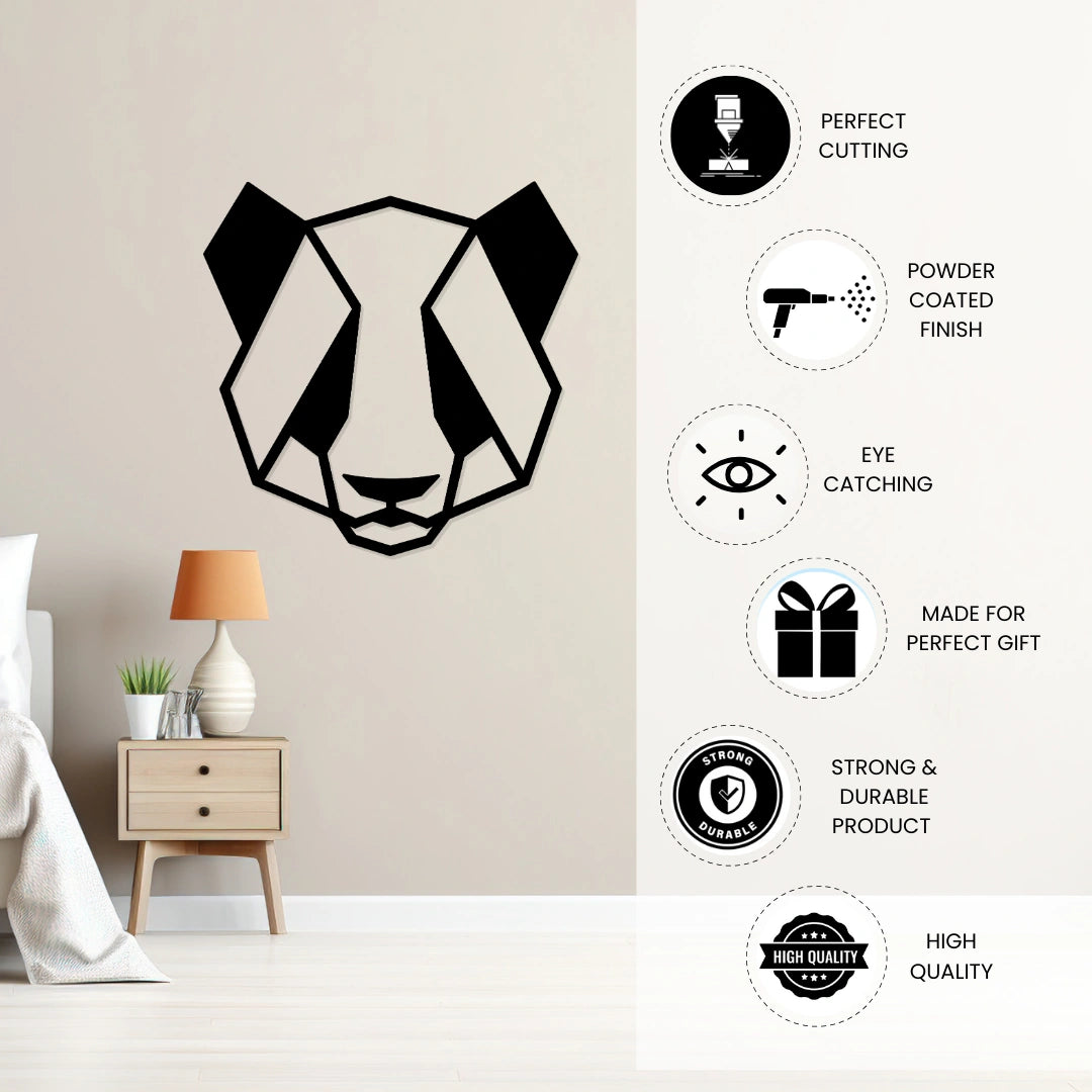 Panda Face Metal Wall Art powder coated finish features