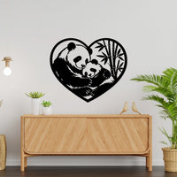 Artrooms Love Panda Metal Wall Art - Wall Decoration | Wall Hanging (24x20 Inch) | Black Matte Finish