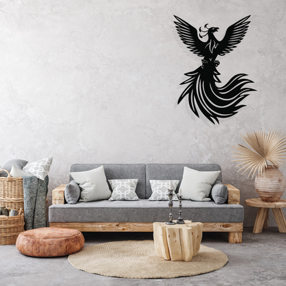 Artrooms Phoenix Bird Metal Wall Art - Wall Decoration | Wall Hanging (19x25 inch) | Black Matte Finish