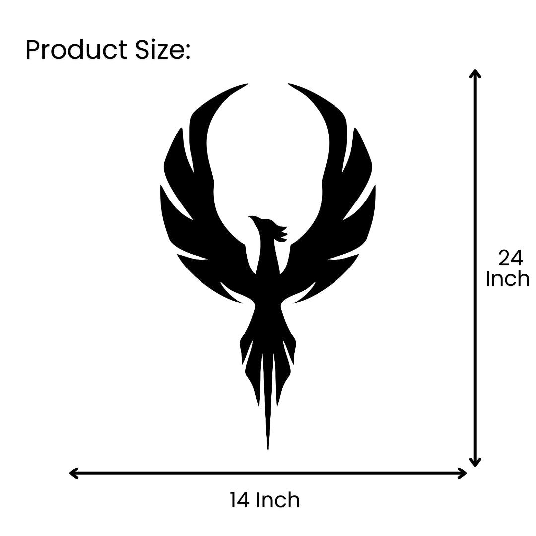 Phoenix metal wall art size chart 24 inch tall x 14 inch wide