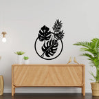 Round leaf metal wall art in modern living room