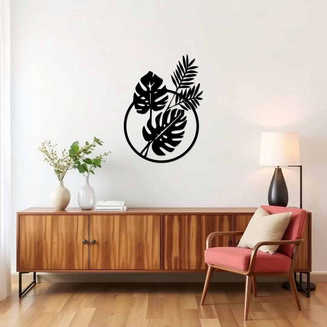 Round leaf metal wall art minimalist decor