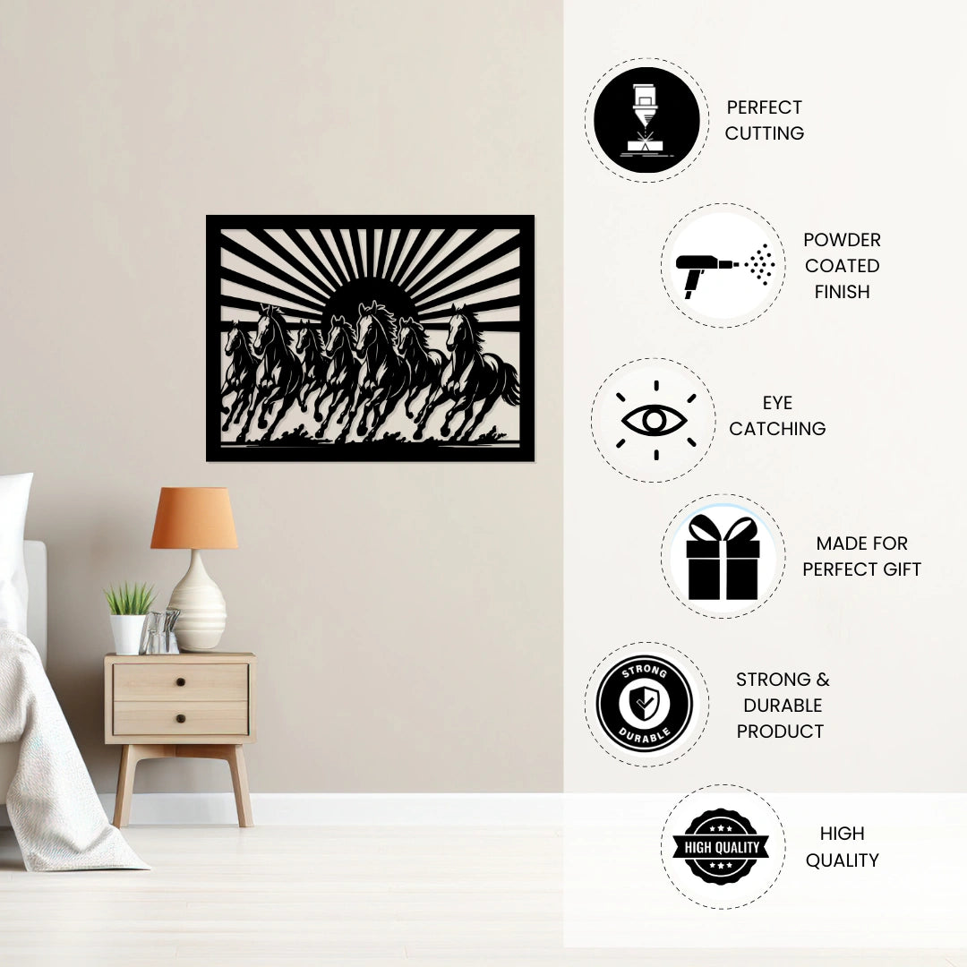 Running Horses Metal Wall Art powder coated finish features