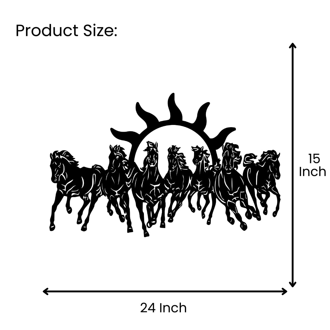Seven Horses Sun Metal Wall Art 24 inch x 15 inch size guide