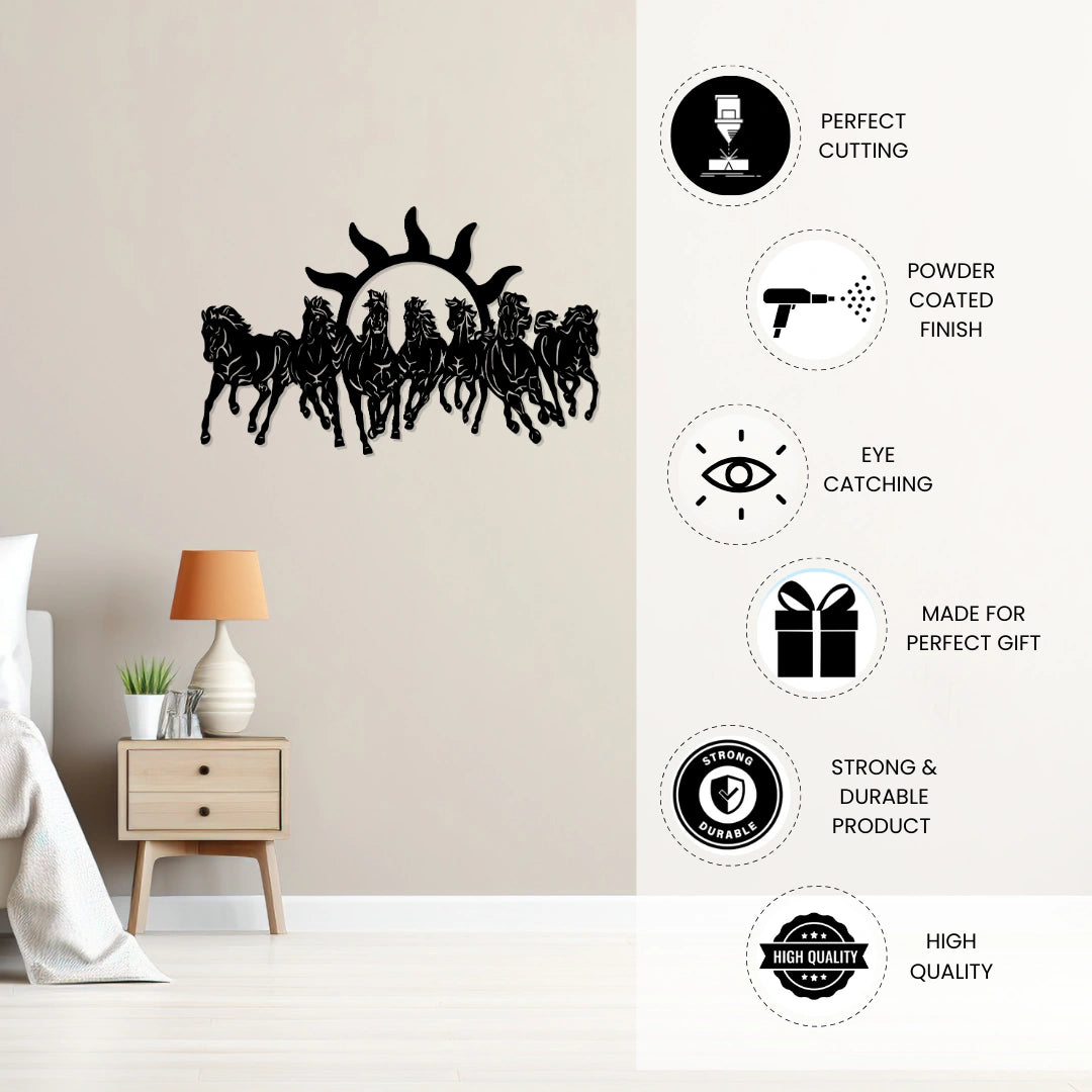 Seven Horses Sun Metal Wall Art powder coated finish features