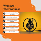 Shiv Table Lamp features infographic showing warm LED, durable material, 6-inch size, and gift use