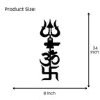 Shiv Trishul Om Swastik Metal Wall Art - size 24x8 inch