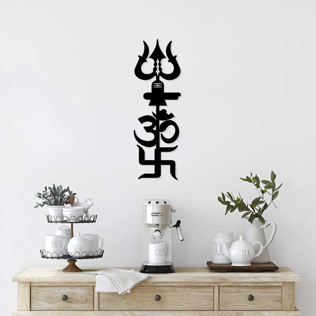 Shiv Trishul Om Swastik Metal Wall Art - wall hanging for home