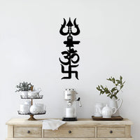 Artrooms Om Swastik Metal Wall Art - Wall Decoration | Wall Hanging (8x24 inch) | Black Matte Finish