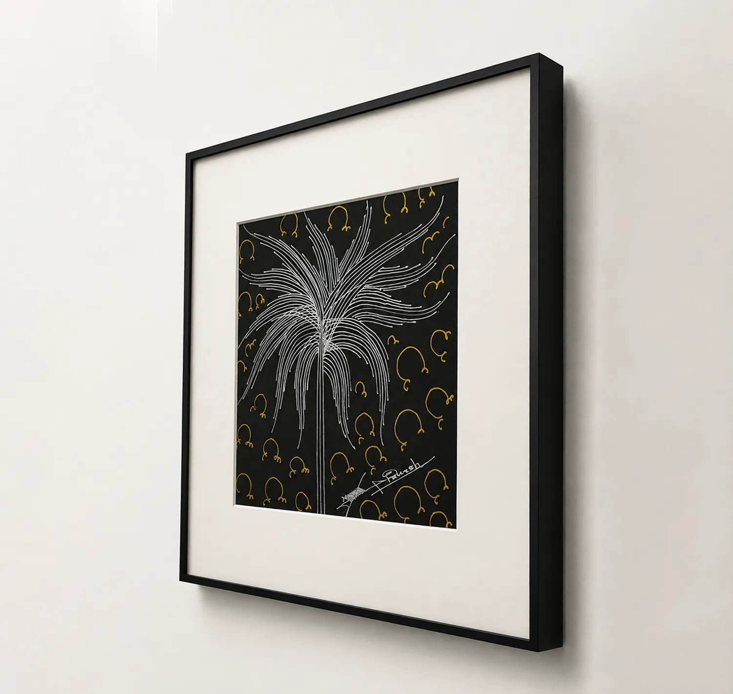 Side angle of black metal frame showing depth on Kalpataru wall art
