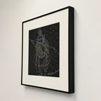 Side angle of black metal frame showing depth on Krishna wall art
