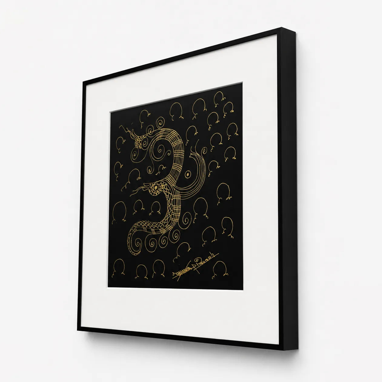 Side angle of black metal frame showing depth on Om Shree Namah wall art
