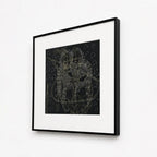 Side angle of black metal frame showing depth on Radha-Krishna wall art
