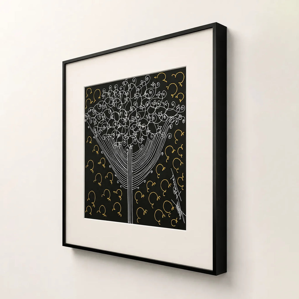 Side angle of black metal frame showing depth on Tree of Life wall art
