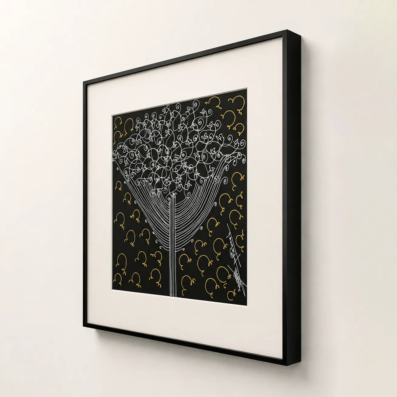 Side angle of black metal frame showing depth on Tree of Life wall art
