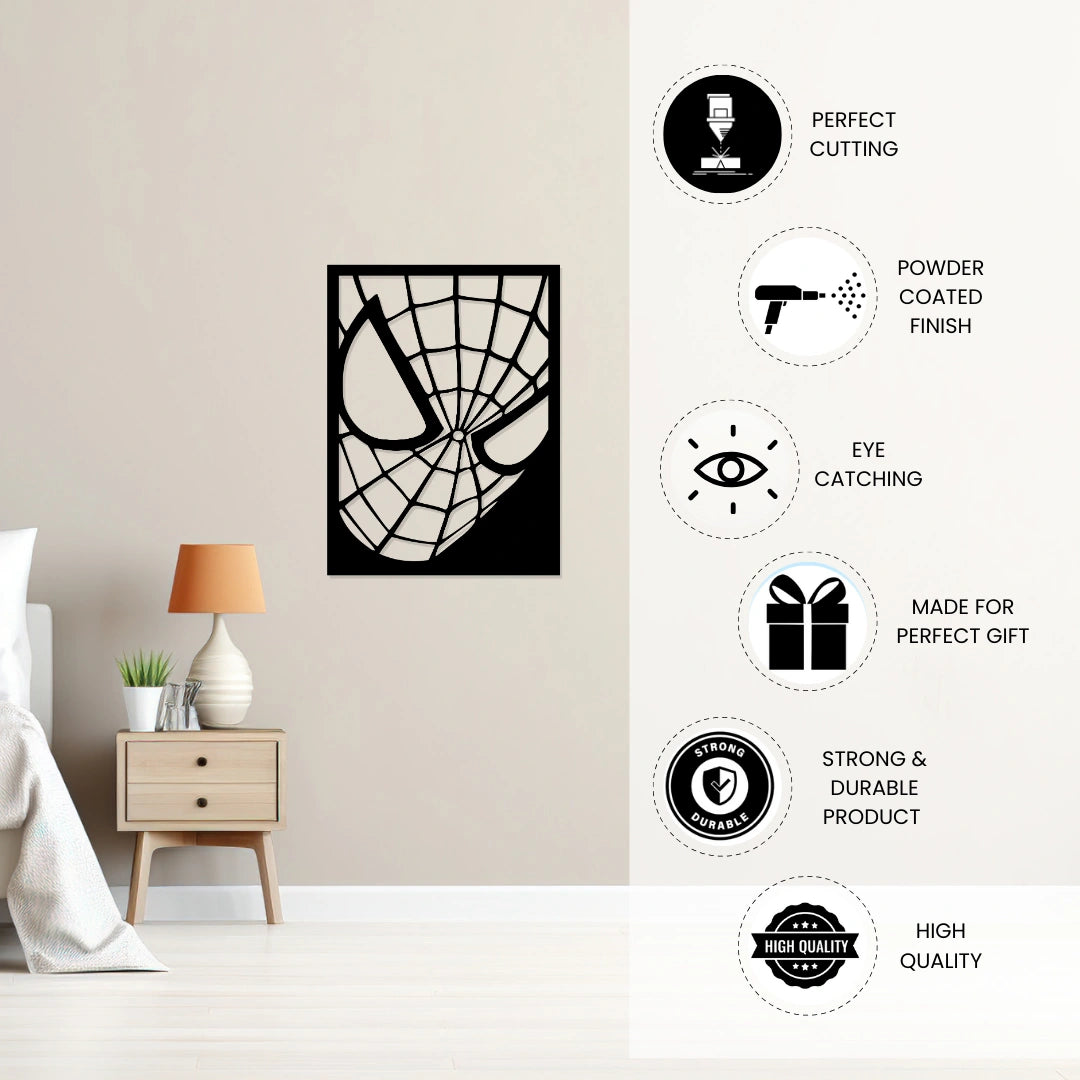 Spider-Man metal wall decor highlighting precision cutting and powder coated durable finish