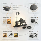 Streetlamp Lovers Light material finish power adapter and in-the-box details infographic