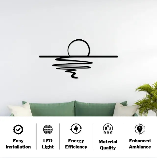 Sunset Metal Wall Art with LED Backlit above sofa modern room