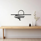 Sunset reflection metal wall art above console table