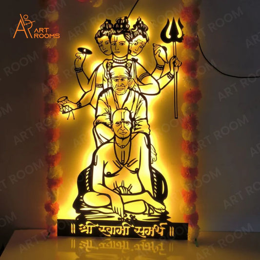 Artrooms Swami, Datta And Sai Baba Metal Wall Art With Light