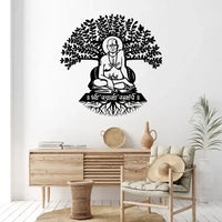 Artrooms Swami Samarth with Tree Metal Wall Art - Wall Decoration | Wall Hanging (24x24 inch) | Black Matte Finish