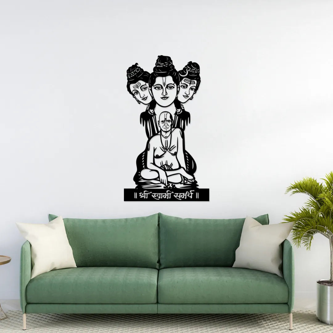Swami Samarth Metal Wall Art on wall above sofa