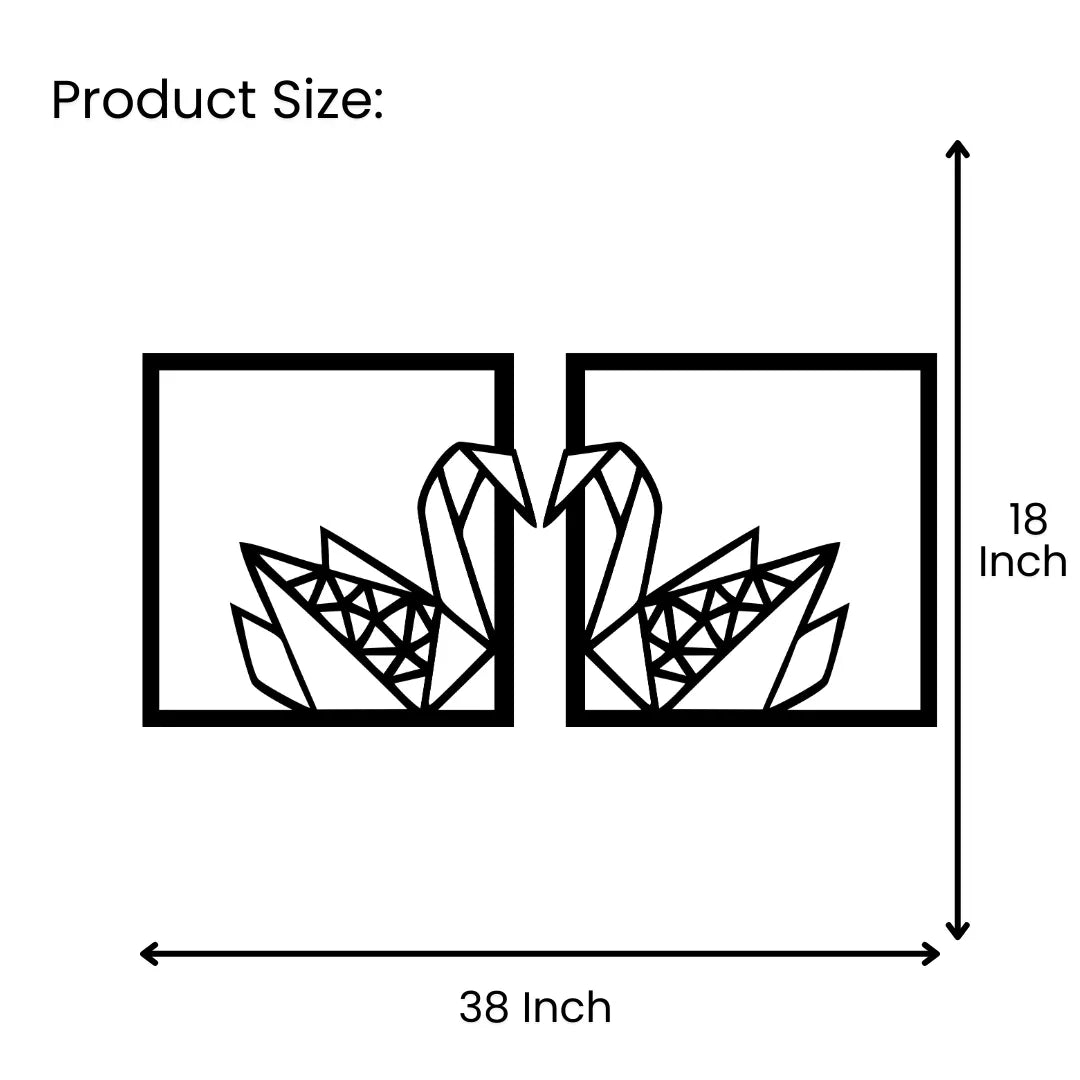 Swan couple metal wall art size chart 38 inch wide x 18 inch tall