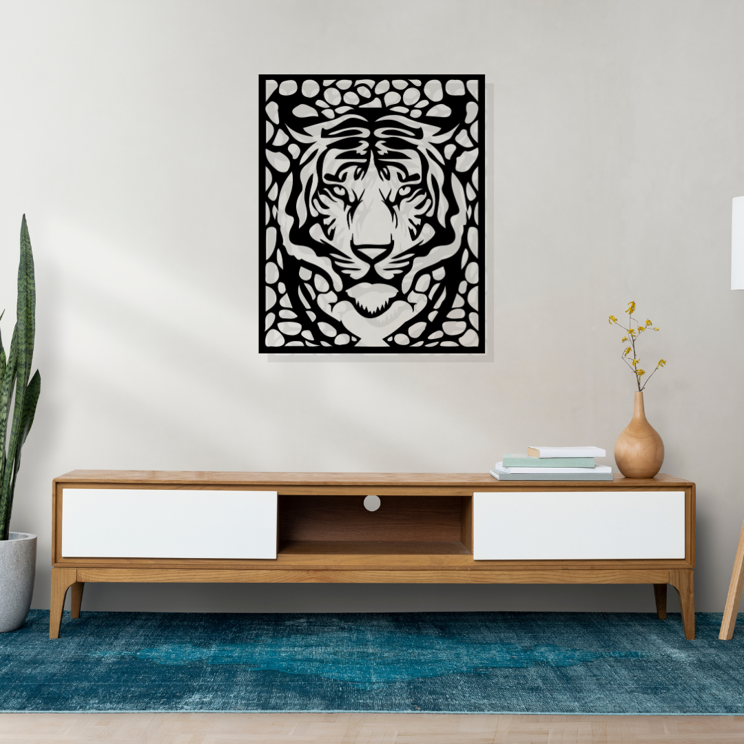 Artrooms Tiger Wall Art - Wall Decoration | Wall Hanging (20x25 inch) | Black Matte Finish