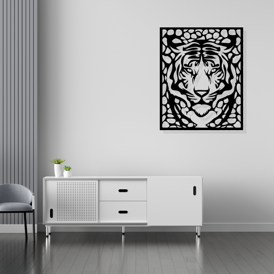 Artrooms Tiger Wall Art - Wall Decoration | Wall Hanging (20x25 inch) | Black Matte Finish