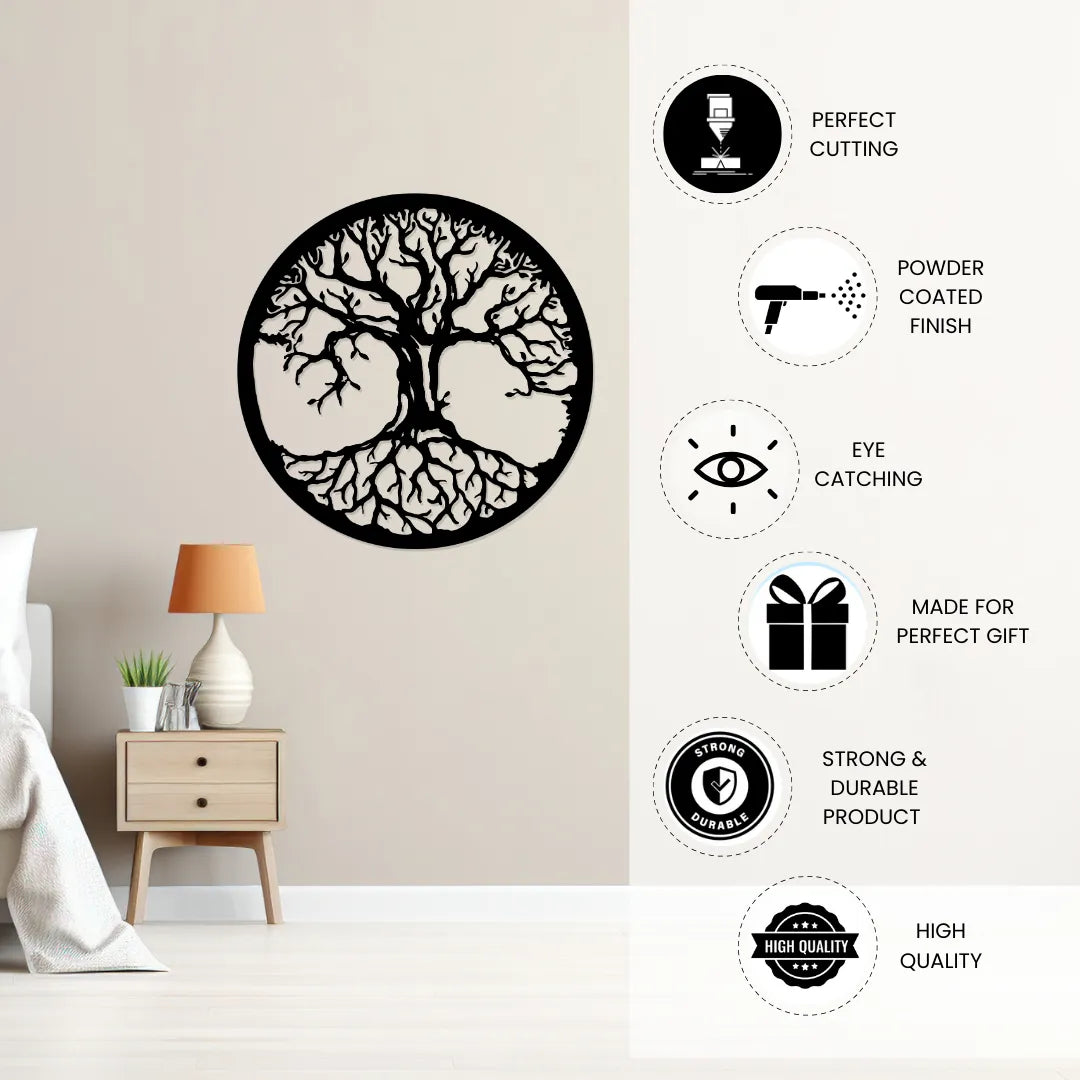 Tree of life round metal wall art features powder coated and durable