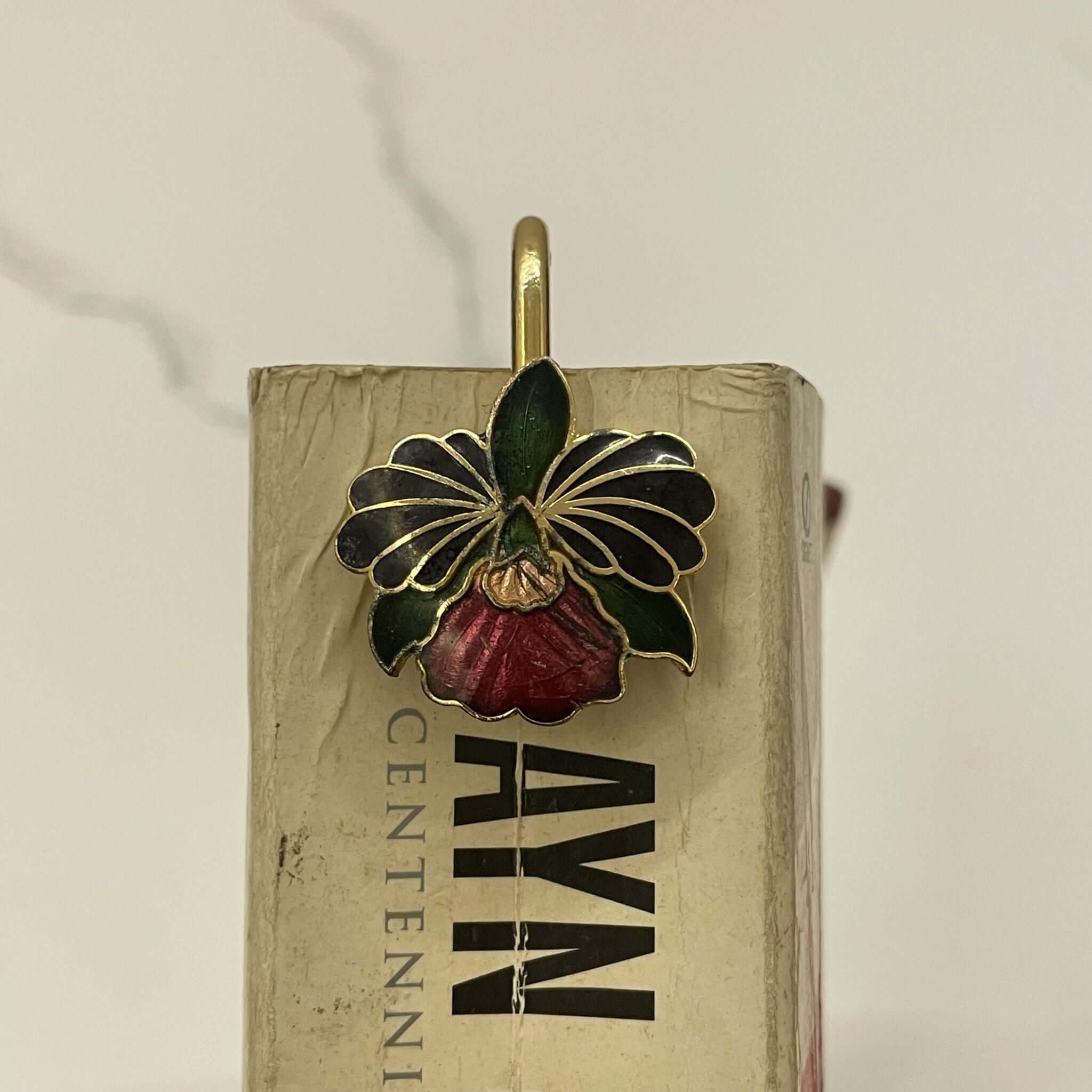 Brass Floral Bookmark – Black & Red Enamel Handmade Bookmark